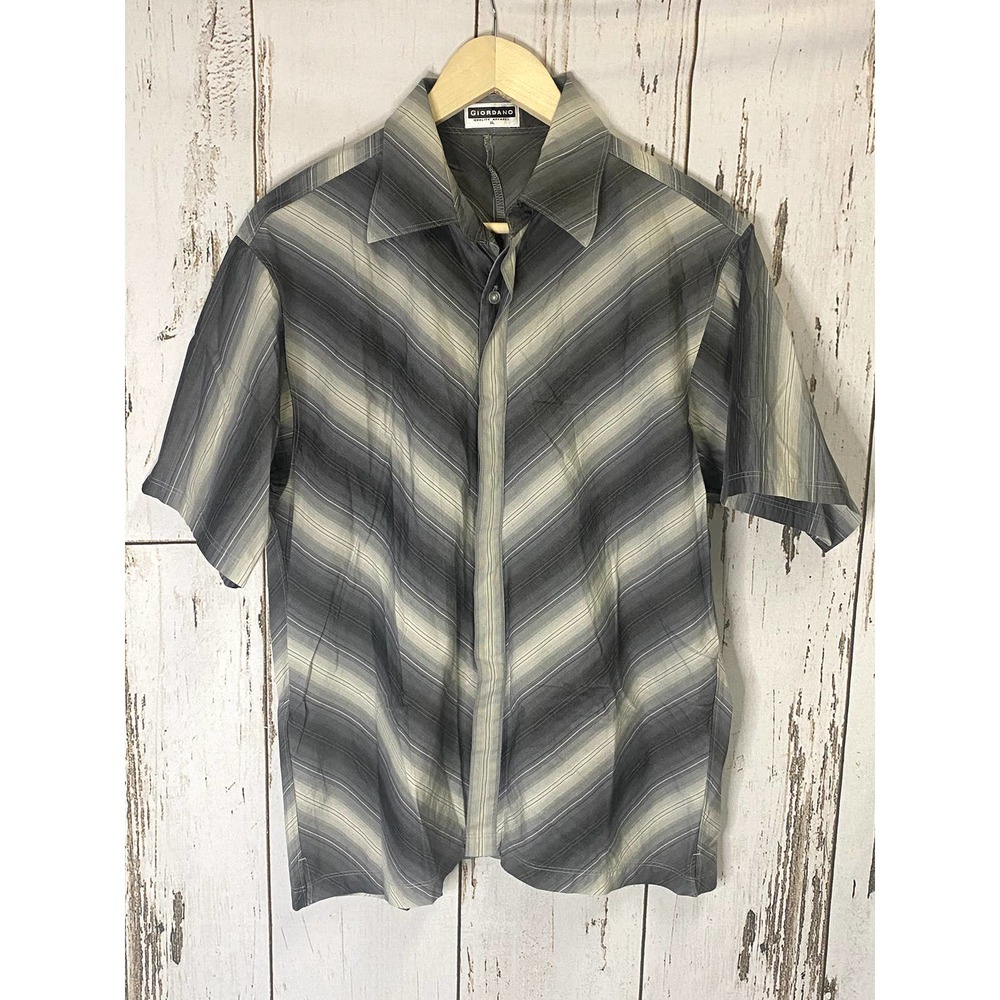 Giordano Gray Stripe Short Sleeve Button Up